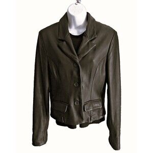 Siena Studio Women's Chocolate Brown Leather Lined 3 Button Jacket Size Medium